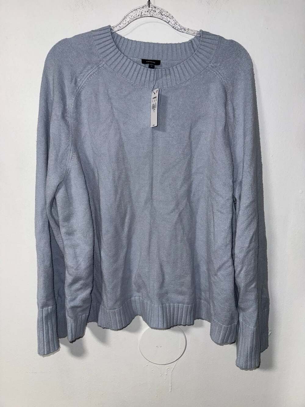 Express Women's Light Blue Ribbed Knit Crew Neck Pullover Sweater XL New with Ta